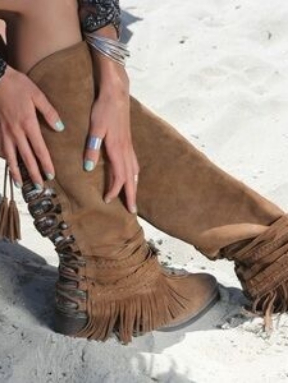 Naughty Monkey Zarape Boho Fringed Suede Boots In 7.5